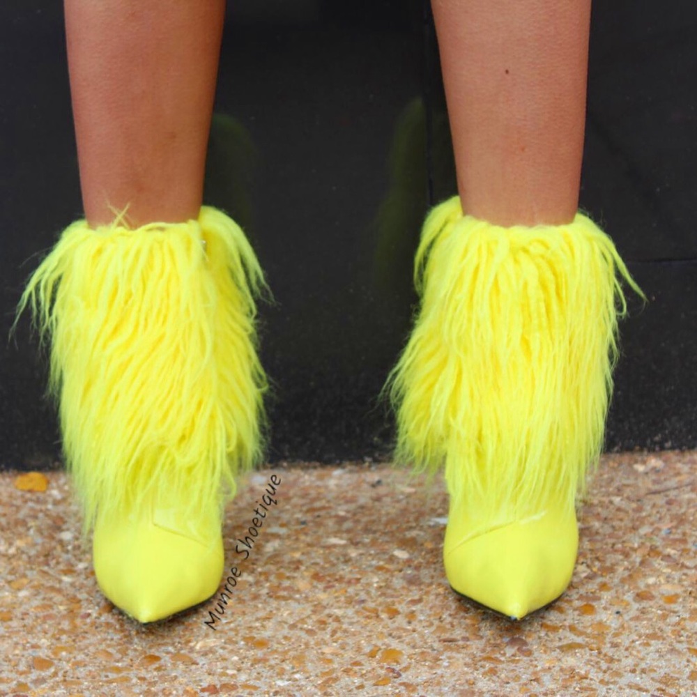 Yellow Fur Ankle Boots